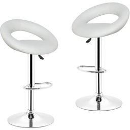 Lot de 2 tabourets de bar simili cuir design rond blanc pivotante reglable en hauteur