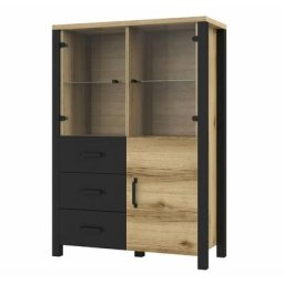 Buffet haut collection darwin. Couleur chêne clair et noir. 3 portes et 3 tiroirs. - Marron - Bois