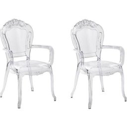 Set 2 Chaises Transparentes en Plastique avec Accoudoirs Design Rétro et Glamour Tendance pour
