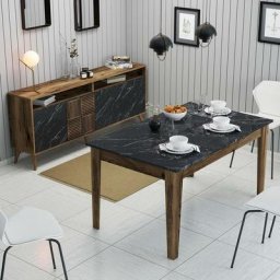 Ensemble buffet et table à manger Kaltes Bois et Noir Effet marbre - Bois / Noir