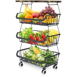 Corbeille à Fruits avec Couvercle en bois pour Cuisine, 4 Niveaux, Corbeille à Fruits et légumes en