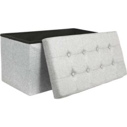 Banc coffre pliable en tissu couvercle capitonné Lisa - Gris clair