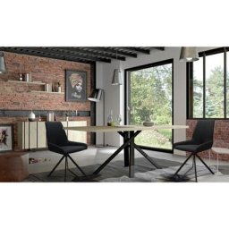 Yuma - Séjour Industriel Table 200cm + Buffet 3 Portes - Marron clair