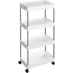 Desserte à roulettes, Chariot de Rangement, Étagère Roulante, 4 Niveaux, Gain de Place, pour Salle