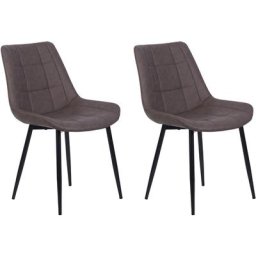 Set 2 Chaises Tapissées en Cuir Pu Marron Foncé à Motif Classique pour Salle à Manger Rétro et
