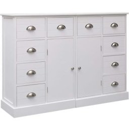 Buffet avec 10 tiroirs Blanc 113 x 30 x 79 cm Bois Vidaxl White slatted pattern