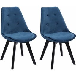 Lot de 2 chaises en velours nora bleues avec coussin - Bleu