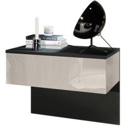 Table de nuit Sleep, table de nuit avec tiroir pour montage mural, noir mat - Façades en Gris sable