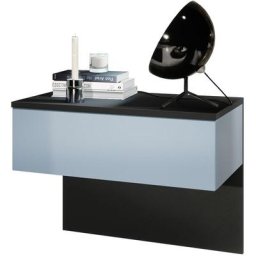 Table de nuit Sleep, table de nuit avec tiroir pour montage mural, noir mat - Façade en Denim mat