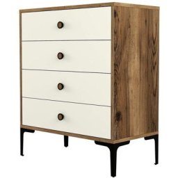 Commode 4 tiroirs Tullio H90,7cm Bois et Blanc crème - Crème