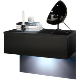 Vladon Table de nuit Sleep, table de nuit avec tiroir pour montage mural, noir mat - Façades en