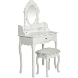 Coiffeuse avec miroir et tabouret Blanc Vidaxl White