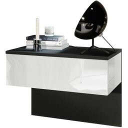 Table de nuit Sleep, table de nuit avec tiroir pour montage mural, noir mat - Façades en Blanc