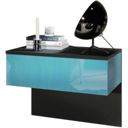Table de nuit Sleep, table de nuit avec tiroir pour montage mural, noir mat - Façades en Turquoise