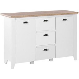 Commode Buffet Blanc avec 2 Compartiments à Portes et 3 Tiroirs Meuble de Rangement Élégant pour