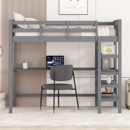 Lit mezzanine enfant 90 x 200 cm - avec bureau, étagère de rangement, échelle, sommier à lattes,