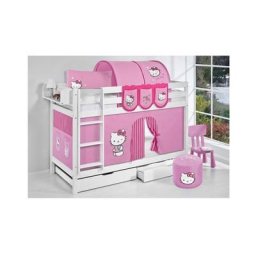 Lit superposé en bois bluebell - Blanc - 90 x 200 - Avec lit gigogne - Sans tiroirs - Hello Kitty