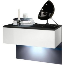 Table de nuit Sleep, table de nuit avec tiroir pour montage mural, noir mat - Façades en Blanc mat