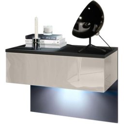 Table de nuit Sleep, table de nuit avec tiroir pour montage mural, noir mat - Façades en Gris sable