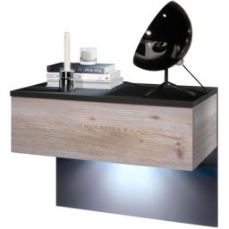 Table de nuit Sleep, table de nuit avec tiroir pour montage mural, noir mat - Façades en Chêne