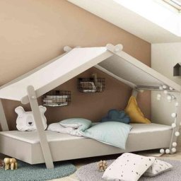 Lit enfant cabane 90x200 en bois gris clair - LI170 - Gris