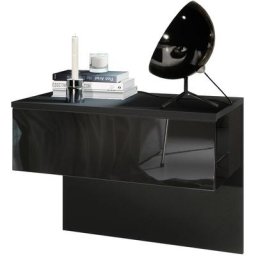 Table de nuit Sleep, table de nuit avec tiroir pour montage mural, noir mat - Façades en Noir haute