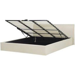 Lit Double en Tissu Beige 180 x 200 cm Elégant de Style Minimaliste avec Coffre de Rangement pour