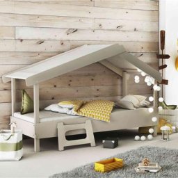 Lit enfant cabane en bois gris 90x200 - Gris
