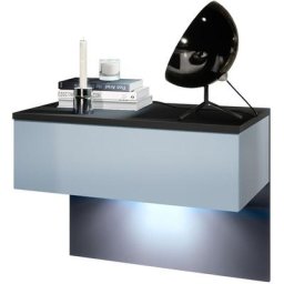 Table de nuit Sleep, table de nuit avec tiroir pour montage mural, noir mat - Façade en Denim mat