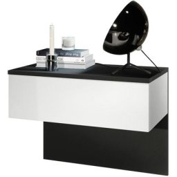 Table de nuit Sleep, table de nuit avec tiroir pour montage mural, noir mat - Façades en Blanc mat