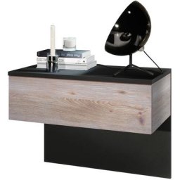 Table de nuit Sleep, table de nuit avec tiroir pour montage mural, noir mat - Façades en Chêne