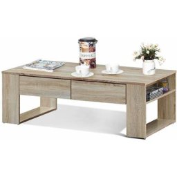 Costway - Table Basse avec 2 Grands Tiroirs et 2 Tablettes Latérales Design Moderne de Style