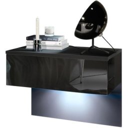 Table de nuit Sleep, table de nuit avec tiroir pour montage mural, noir mat - Façades en Noir haute