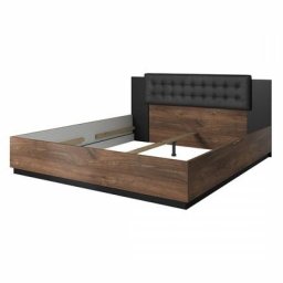 Lit adulte 160x200 coloris chêne foncé et noir collection fox. - Marron - Bois