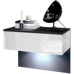 Table de nuit Sleep, table de nuit avec tiroir pour montage mural, noir mat - Façades en Blanc