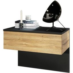 Table de nuit Sleep, table de nuit avec tiroir pour montage mural, noir mat - Façades en Chêne