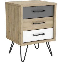 Chevet 3 tiroirs en bois imitation chêne - CH148-5 Terre De Nuit Bois naturel
