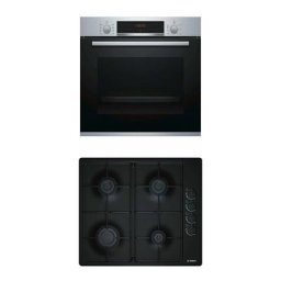 Pack BOSCH Four Encastrable 71L Multifonction + Table de Cuisson Gaz 4 Foyers - Noir
