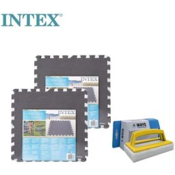 Dalles de piscine - Intex - Gris - 2 packs de 8 dalles - 4m² & Brosse à récurer WAYS - Gris