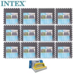 Intex - Dalles de piscine Gris - 12 packs de 8 dalles - 24m² & Brosse à récurer ways - Gris