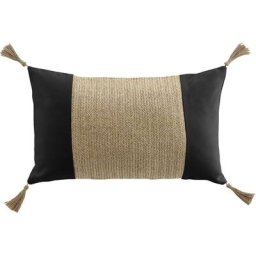 Homemaison - Coussin avec bandeau en imitation raphia Noir 30 x 50 cm - Noir