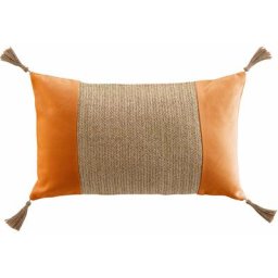 Homemaison - Coussin avec bandeau en imitation raphia Terracotta 30 x 50 cm - Terracotta