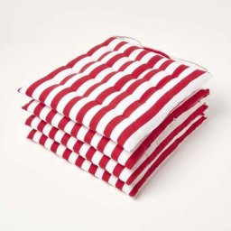 Homescapes - Lot de 4 Galettes de chaise capitonnée Rayures rouges 40 x 40 cm - Rayures rouges