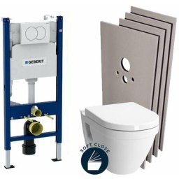 Geberit - Pack wc Bâti-support + Cuvette suspendue Vitra S50 + Abattant frein de chute + Plaque