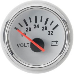 Voltmètre de jauge de voltmètre 16-32V pour voiture marine de bateau de caravane (argent blanc