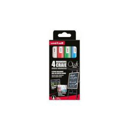 Uni-ball - Marqueur craie liquide Chalk pointe ogive moyenne 1,8 à 2,5 mm- pochette de 4 assortis