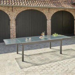 Table de jardin en aluminium extensible gris 8/12 pers. - Gris