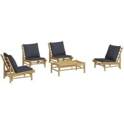 Salon de jardin 5 pcs avec coussins gris foncé bambou Vidaxl n/a