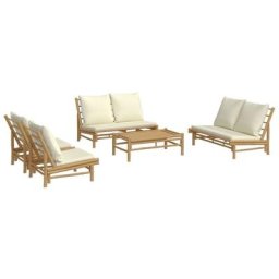 Salon de jardin 5 pcs avec coussins blanc crème bambou Vidaxl n/a