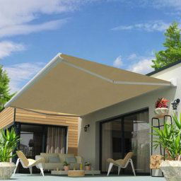 Store banne coffre soa 4,00x3,50 m (Motorisé Secours à Télécommande + led - Blanc - Ecrue) - Blanc